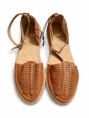 DV by Dolce Vita Tan Woven Leather Espadrille Flats with Ankle Strap